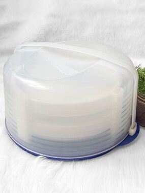 Tupperware Round Cake Taker & 2 Divide a Rack Pie Stackers Carrier Dividers